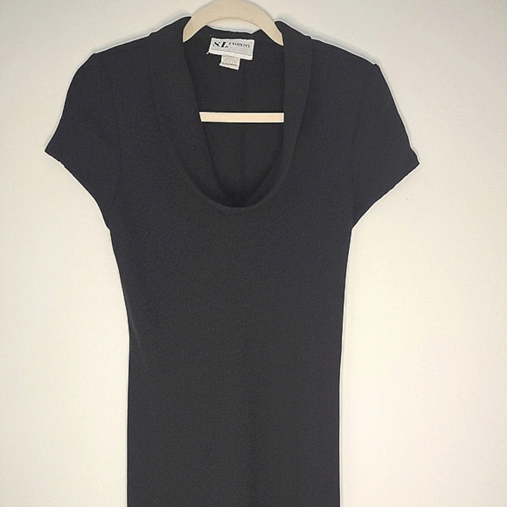 Vintage S.L. Fashions Black Cap Sleeve Dress Size 8 - Picture 4 of 9